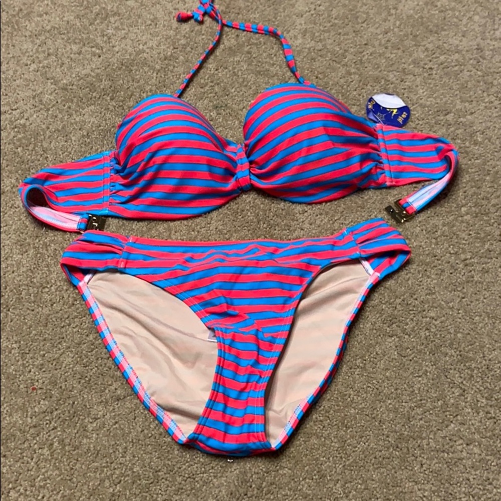 Neon Red and Blue Bikini Set